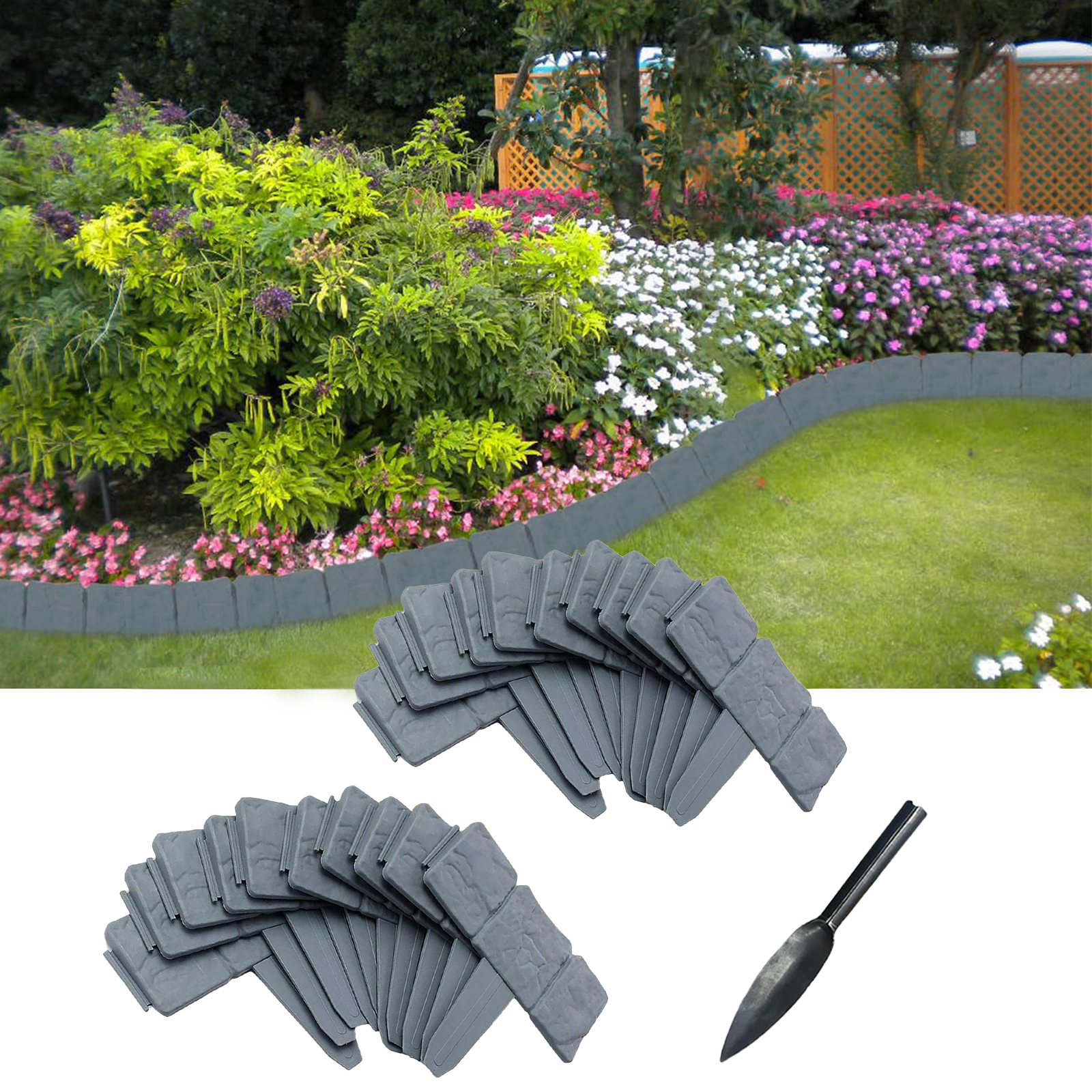 FRTDNE 5 in x 10.85 in Gray Plastic Garden Border Edging, 20 Count